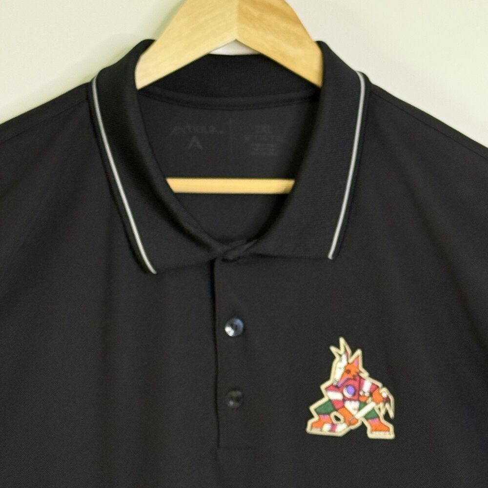 ANTIGUA Polo Short Sleeve Shirt Men's XXL Blk Pheonix Arizona Coyotes NHL - READ